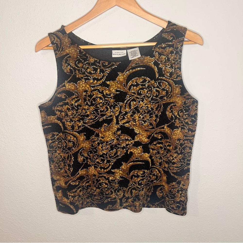 White Stag Gold and Black Fitted Embellished Tank Top